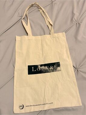 Louvre Canvas Tote Bag - Cream with Black Logo